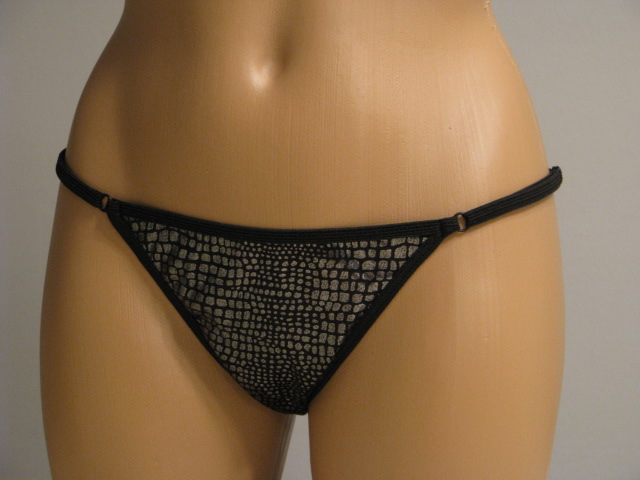 Front view of black and silver adjustable thong.