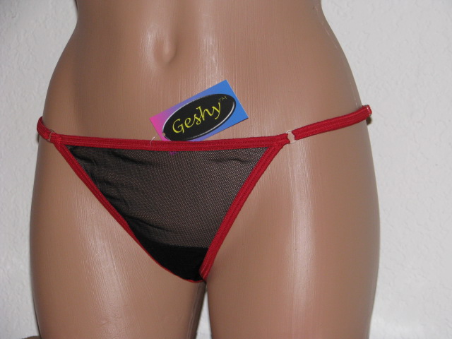 Front view of mesh thong by Geshy.