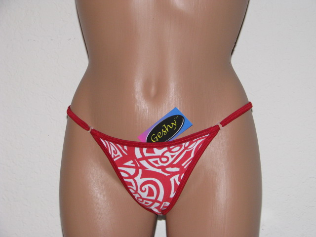 Tribal thong in red and white.