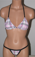 Plaid top and g string.